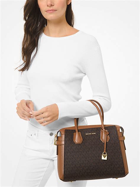 michael kors schwarze tasche mercer medium|mercer medium logo satchel.